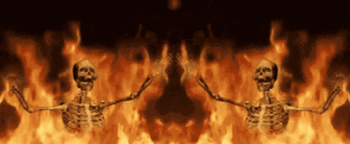 Two Skeletons Dancing by Fire