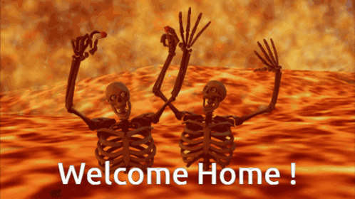 Two Skeletons Waving Welcome Home