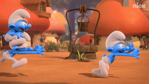 Two Smurfs In A Scene From A Nickelodeon Cartoon GIF