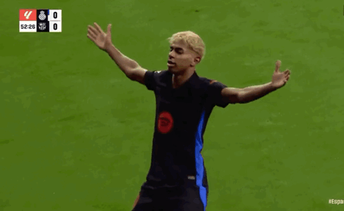 Two Soccer Players Are Celebrating A Goal With The Scoreboard Showing 4 To 0 GIF