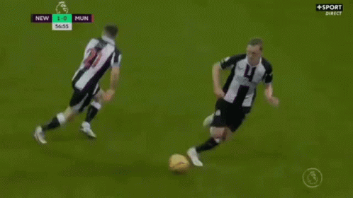 Two Soccer Players Are Playing A Game Of Soccer On A Soccer Field . GIF