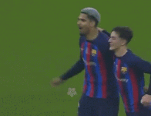 Two Soccer Players Are Standing Next To Each Other On The Field . GIF