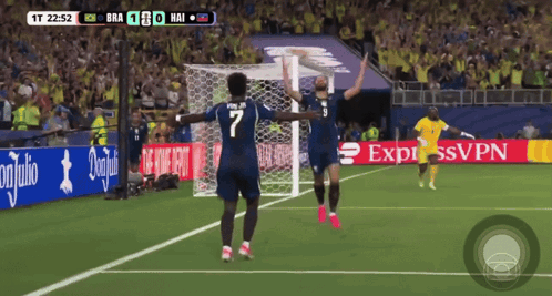Two Soccer Players Celebrating Goal By ExpressVPN Banner GIF