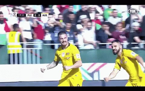 Two Soccer Players Celebrating Goal Fox Sports GIF