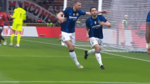 Two Soccer Players Celebrating Goal Marconi Banner