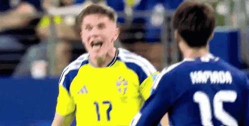 Two Soccer Players Celebrating Goal Number 17