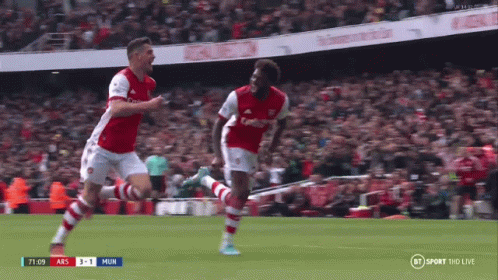 Two Soccer Players Celebrating Goal on BT Sport