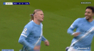 Two Soccer Players Celebrating Goal On Paramount+ GIF