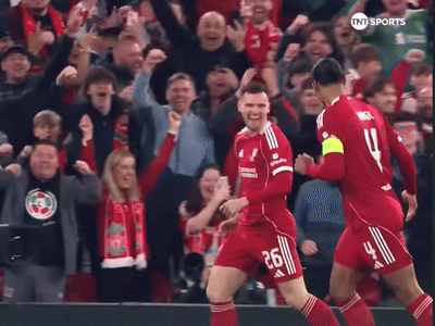 Two Soccer Players Celebrating Goal with TNT Sports