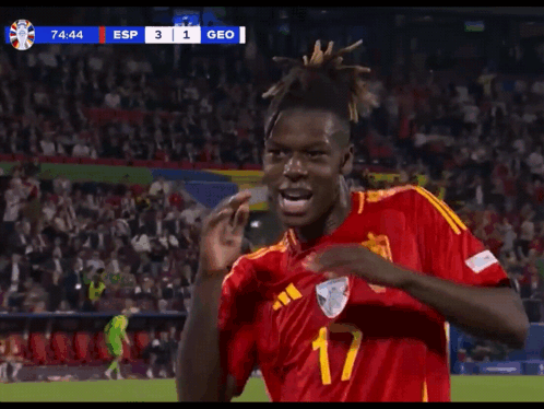 Two Soccer Players In Red Jerseys Number 17 GIF