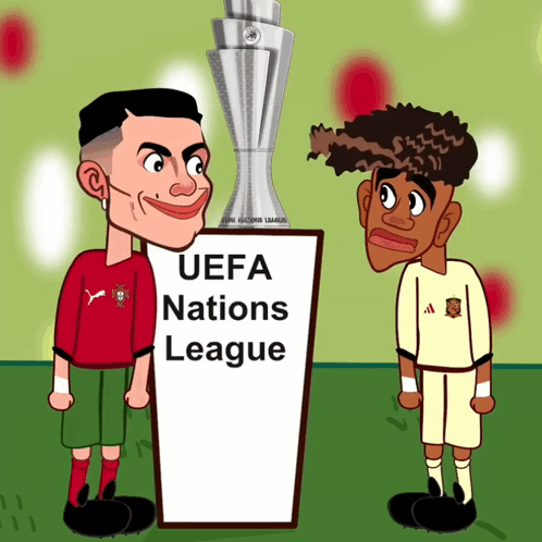 Two Soccer Players Near UEFA Nations League Sign