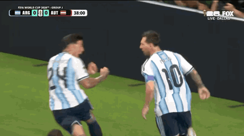 Two Soccer Players Number 10 Celebrating Goal