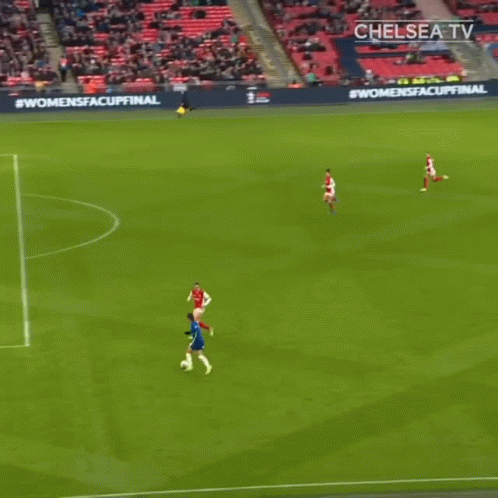 Two Soccer Players On A Field With A Chelsea Tv Sign In The Background GIF