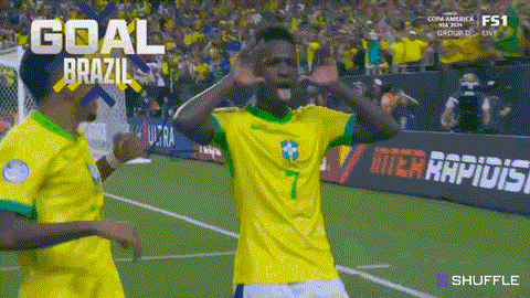 two soccer players on a field with the words goal brazil on the bottom