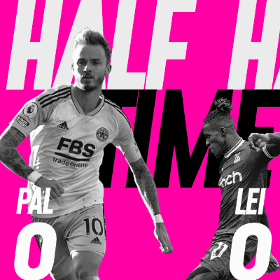 Two Soccer Players On A Pink Background With The Words Half Time On It GIF