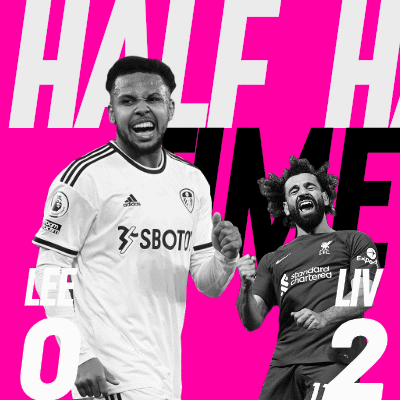 Two Soccer Players On A Pink Background With The Words Half Time On The Top GIF