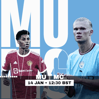 Two Soccer Players On A Poster That Says Mu Mc 14 Jan 12:30 Bst GIF