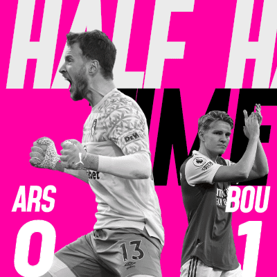 Two Soccer Players on Pink Background Saying Half Time