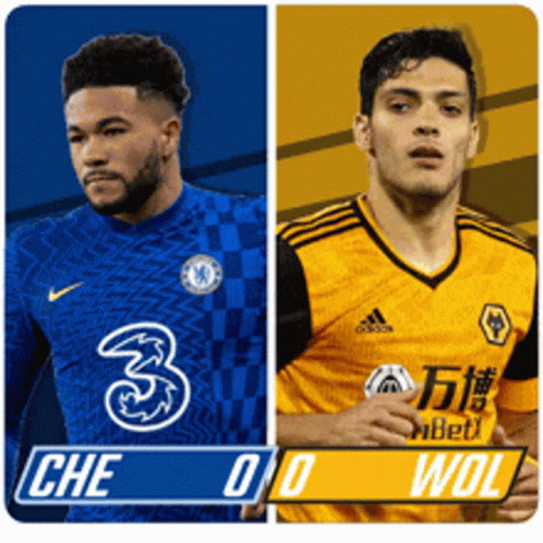 two soccer players one from chelsea and the other from wolves are shown