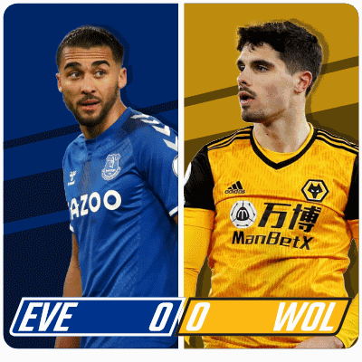 Two Soccer Players One From Everton And One From Wolves Are Shown GIF