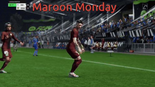 Two Soccer Players Running On Field Maroon Monday GIF