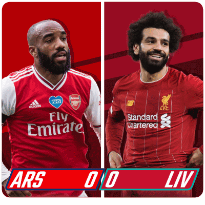 Two Soccer Players Standing Next To Each Other With The Score Ars 0-0 Liv GIF
