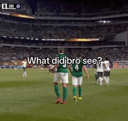 Two Soccer Players Walking Saying What Did Bro See GIF