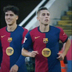 Two Soccer Players Wearing Red And Blue Jerseys With Spotify Logos On Them GIF