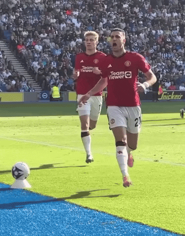 two soccer players wearing red jerseys that say teamviewer