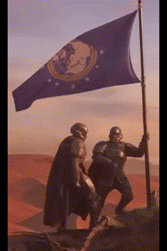 Two Soldiers Are Holding A Flag In A Desert GIF