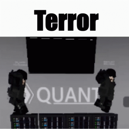 two soldiers are standing in front of a sign that says terror