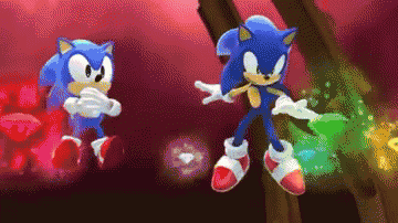 Two Sonic the Hedgehogs Side by Side on Red