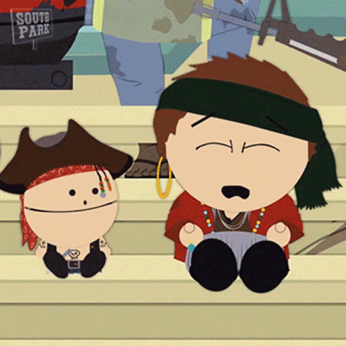 Two South Park Characters Are Sitting On A Bench GIF