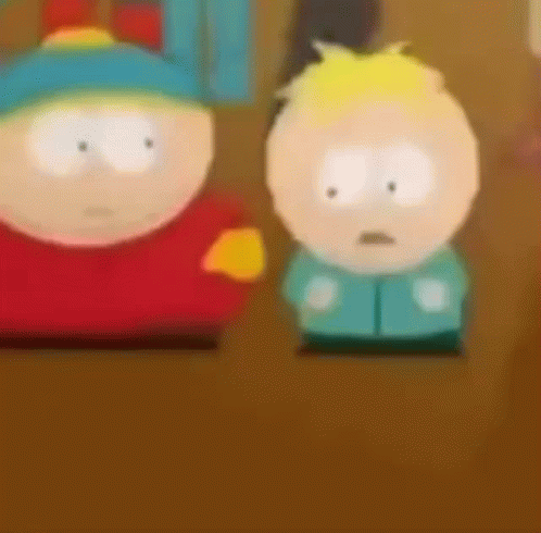 Two South Park Characters Are Standing Next To Each Other On A Table . GIF