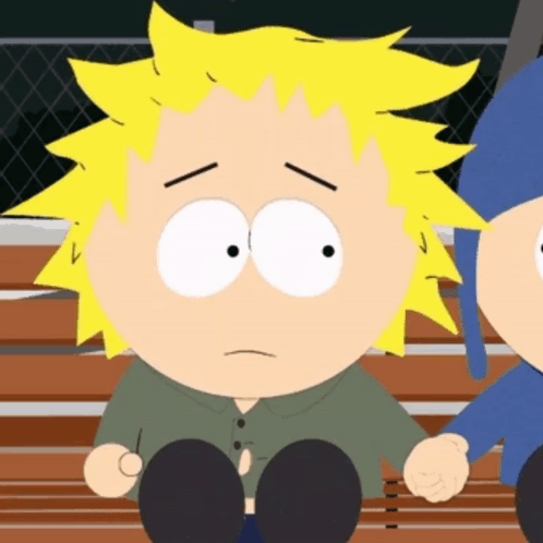 Two South Park Characters One Sad on Bench