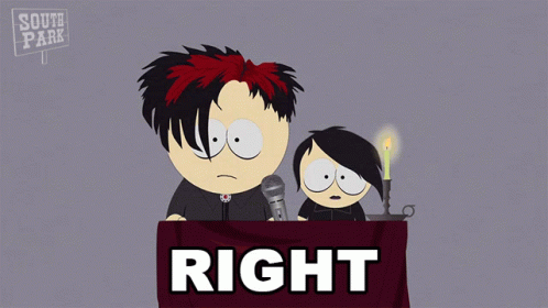 Two South Park Characters Sitting At A Table With A Sign That Says Right In Front Of Them GIF