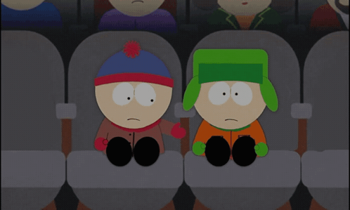 Two South Park Characters Sitting With Legs Crossed GIF