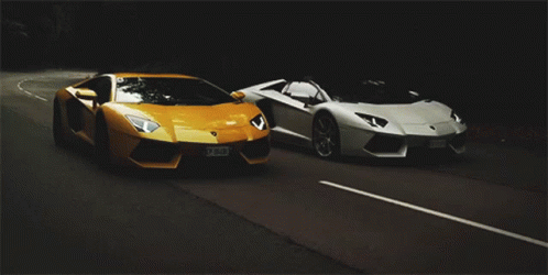 Two Sports Cars Driving With Y License Plate GIF