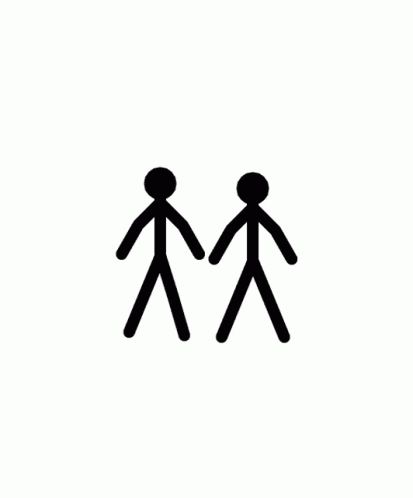 Two Stick Figures Are Walking Side By Side Holding Hands On A White Background GIF