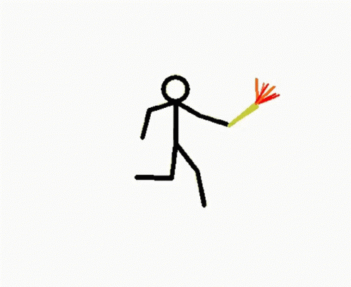 Two Stick Figures Holding Torch One Running