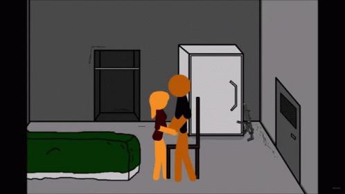 Two Stick Figures Hugging GIF