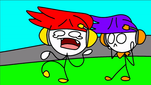 Two Stick Figures Wearing Headphones and Hats