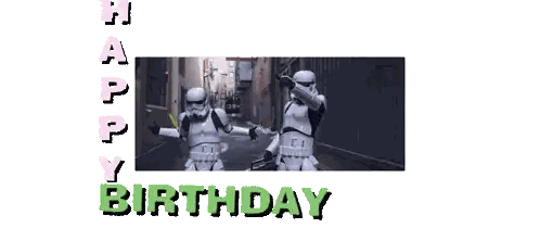two storm trooper standing next to each other with the words happy birthday written below them