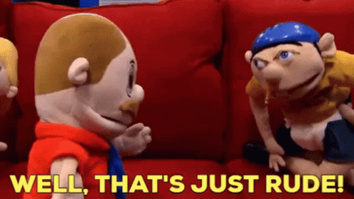 Two Stuffed Animals Are Sitting On A Red Couch And One Of Them Is Saying Well That 'S Just Rude ! GIF
