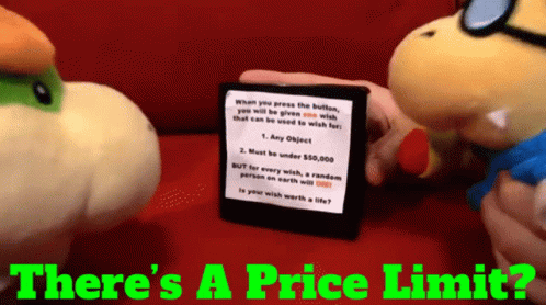 Two Stuffed Animals Holding Card Saying There's a Price Limit
