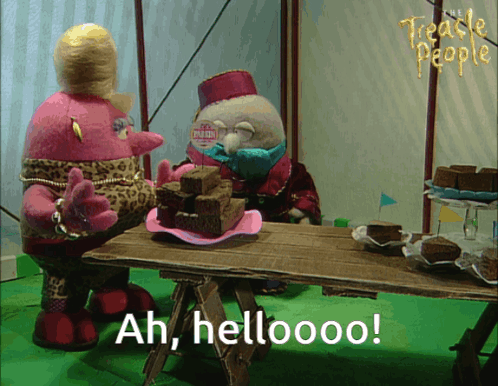 Two Stuffed Animals Saying Ah Hellooo