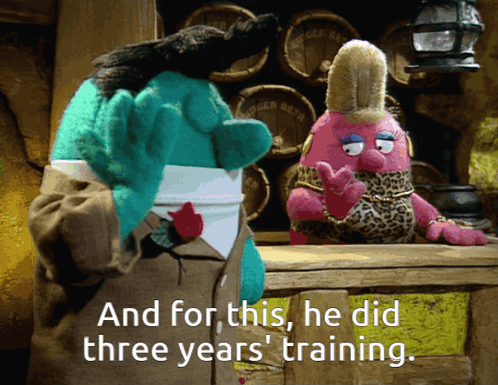 Two Stuffed Animals Saying And For This He Did Three Years Training