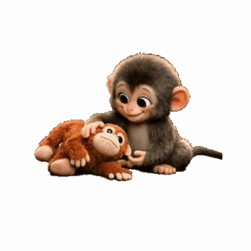 Two Stuffed Monkeys Are Sitting Next To Each Other On A White Background GIF
