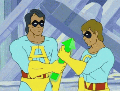 Two Superheros With Letter A On Chest GIF