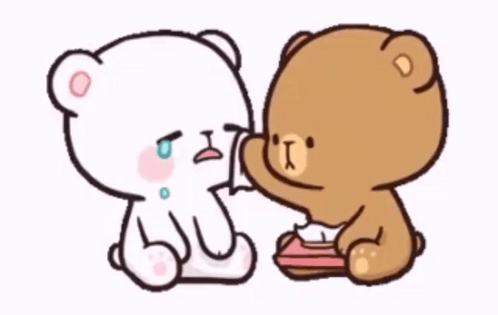 Two Teddy Bears Are Sitting Next To Each Other And One Is Holding A Tissue . GIF